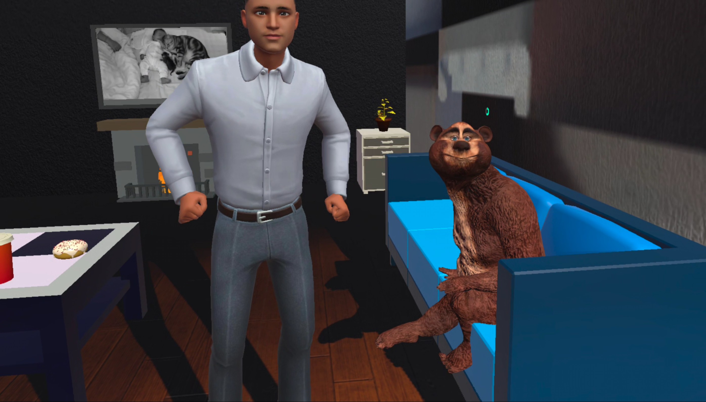 Ben and Teddy in the apartment in the Japanese Street