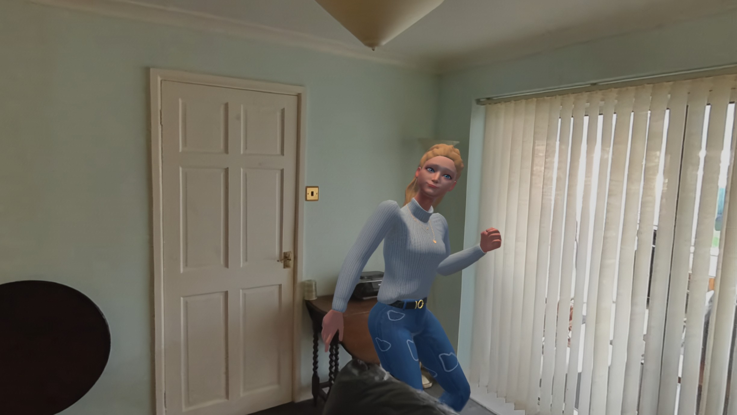 Tanya walking around my living room, Tanya was the 1st avatar in the app, added in Nov 2023
