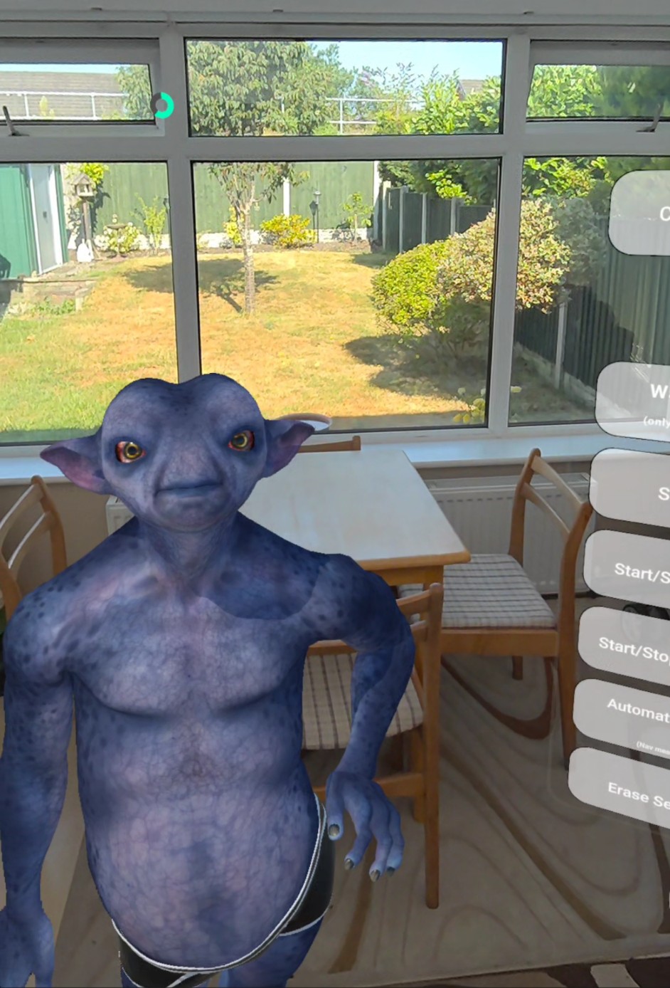 Mervin in his Y fronts in MR mode in my conservatory